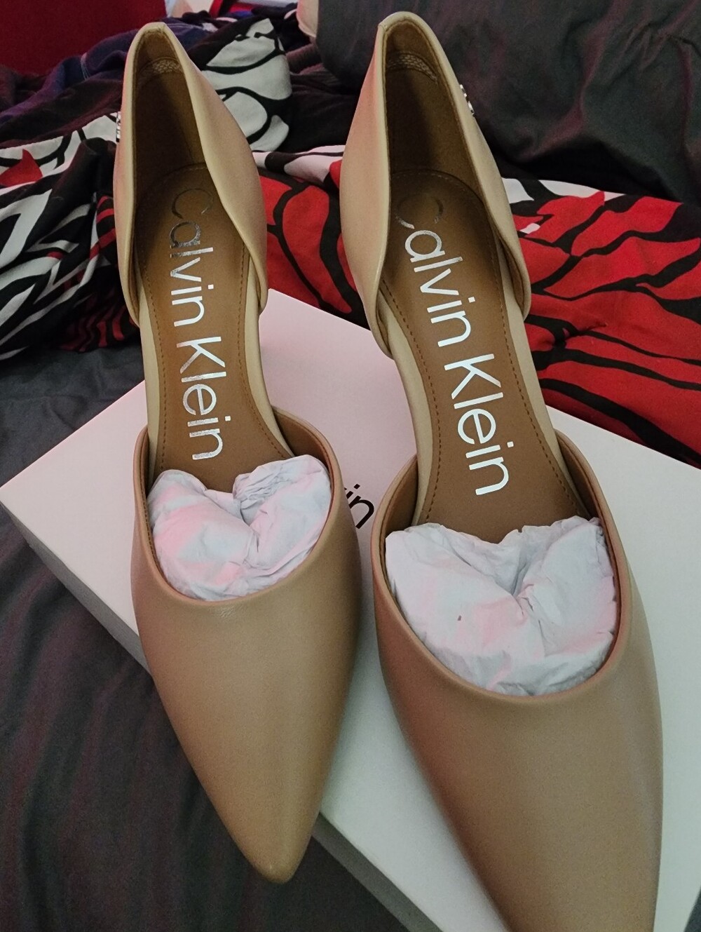 Calvin Klein Nude/Tan Pointed-Toe D'Orsay Heels